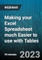 Making your Excel Spreadsheet much Easier to use with Tables - Webinar (Recorded) - Product Image