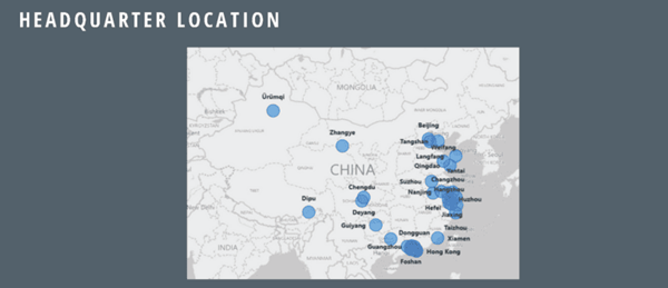 Top 100 Furniture Manufacturers in China. Headquarters Location