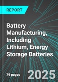 Battery Manufacturing (Storage), Including Lithium, Energy Storage Batteries (U.S.): Analytics, Extensive Financial Benchmarks, Metrics and Revenue Forecasts to 2031- Product Image