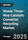 Waste Three-Way Catalytic Converter Recycling Market by Platinum Group Metal Type (Palladium, Platinum, Rhodium), Technology (Biohydrometallurgical, Hydrometallurgical, Pyrometallurgical), Material Type, Process, Source Vehicle, End User - Global Forecast 2025-2030- Product Image