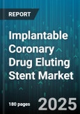 Implantable Coronary Drug Eluting Stent Market by Drug Type (Everolimus Eluting, Paclitaxel Eluting, Sirolimus Eluting), Generation (First Generation, Second Generation, Third Generation), Polymer Type, Stent Material, Indication - Global Forecast 2025-2030- Product Image