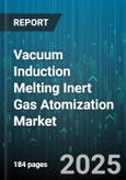 Vacuum Induction Melting Inert Gas Atomization Market by Material (Cobalt Alloys, Nickel Alloys, Stainless Steels), Application (Additive Manufacturing, Cold Spraying, Metal Injection Molding), End User Industry, Particle Size, Sales Channel - Global Forecast 2025-2030- Product Image